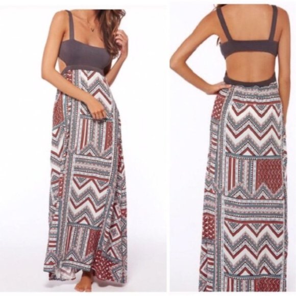 L*Space Gray and Red Patterned Maxi Dress - Picture 1 of 6